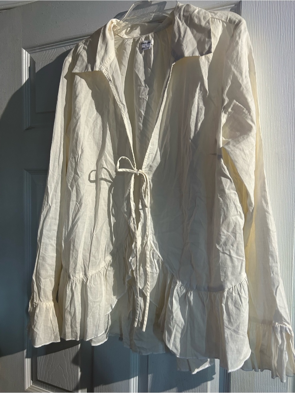 Kimchi Blue Cream Ruffle Tie-Front Trench Top